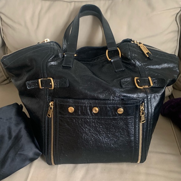 YSL Black Patent Leather Downtown Shoulder Tote Bag - Vintage Luxury - Picture 16 of 16